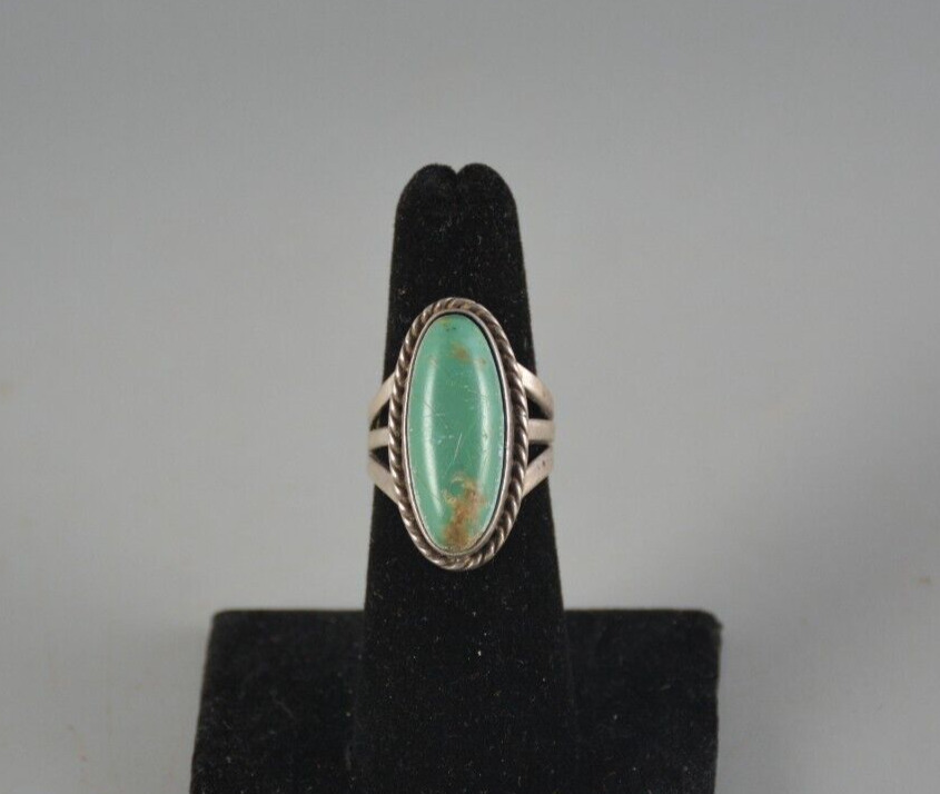 Vintage Old Pawn Navajo Sterling Silver Ring - Green Turquoise - Sz 6