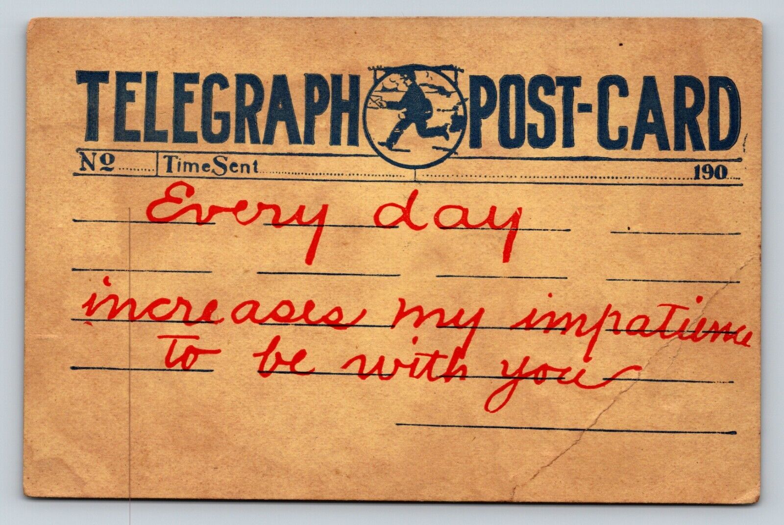 c1908 Telegraph Postcard Every Day Increases My Impatience To Be w/ You Postcard