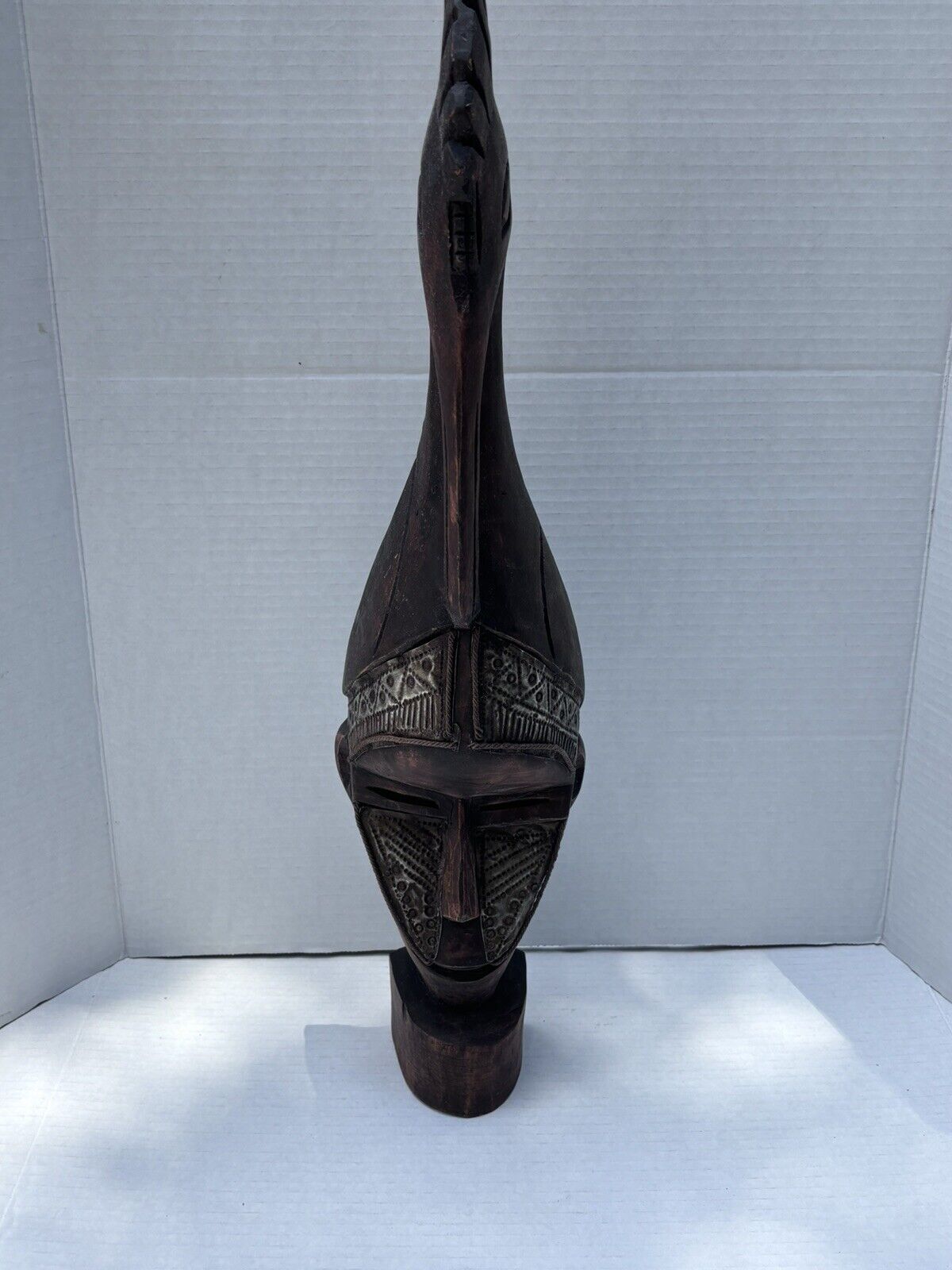 Vintage Ghana African Tribal Mask Handcrafted Wood Carving Bird Very Rustic 21.5