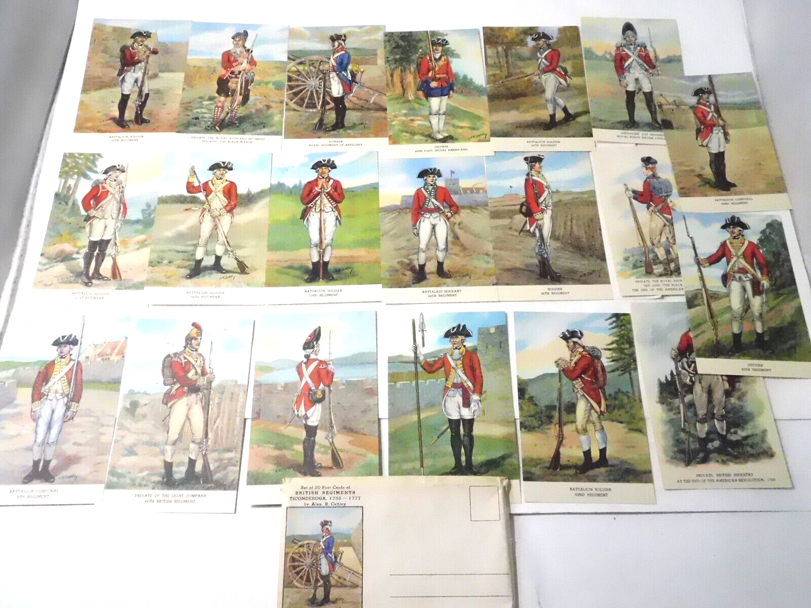 Set of 20 Fort Ticonderoga British Regiments Post Cards 1758-1777- Alex Cattley