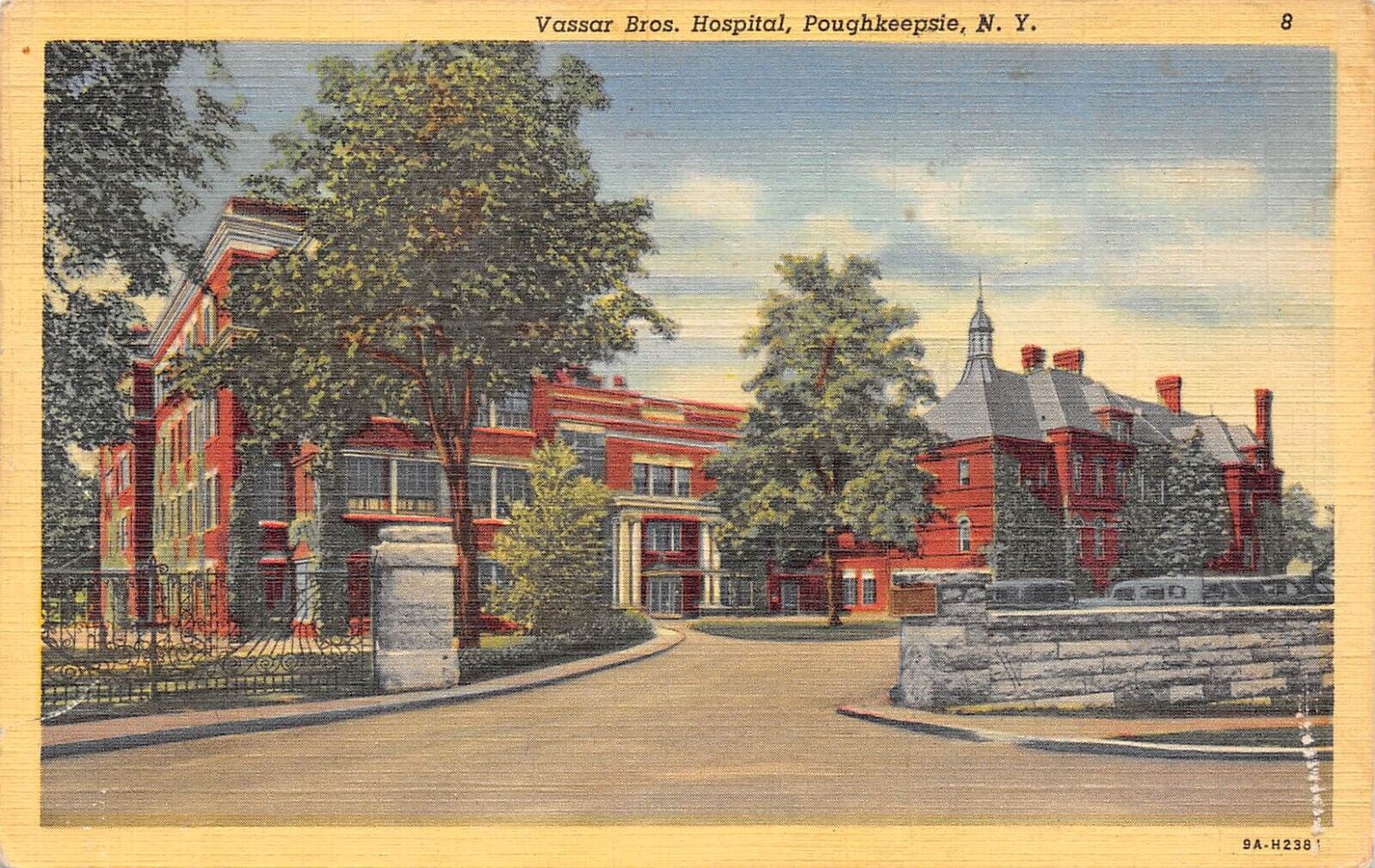 D2100 Vassar Bros. Hospital, Poughkeepsie, NY 1939 Teich Linen Postcard #9A-H238