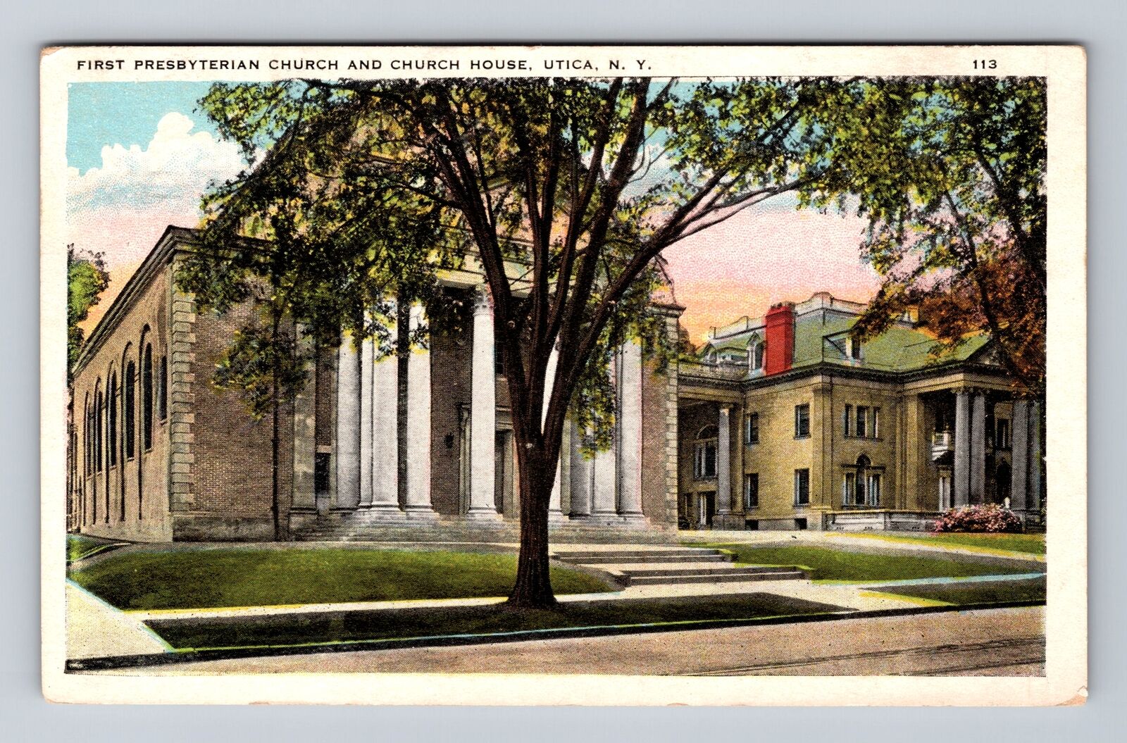 Utica NY-New York, First Presbyterian Church, Church House, Vintage Postcard