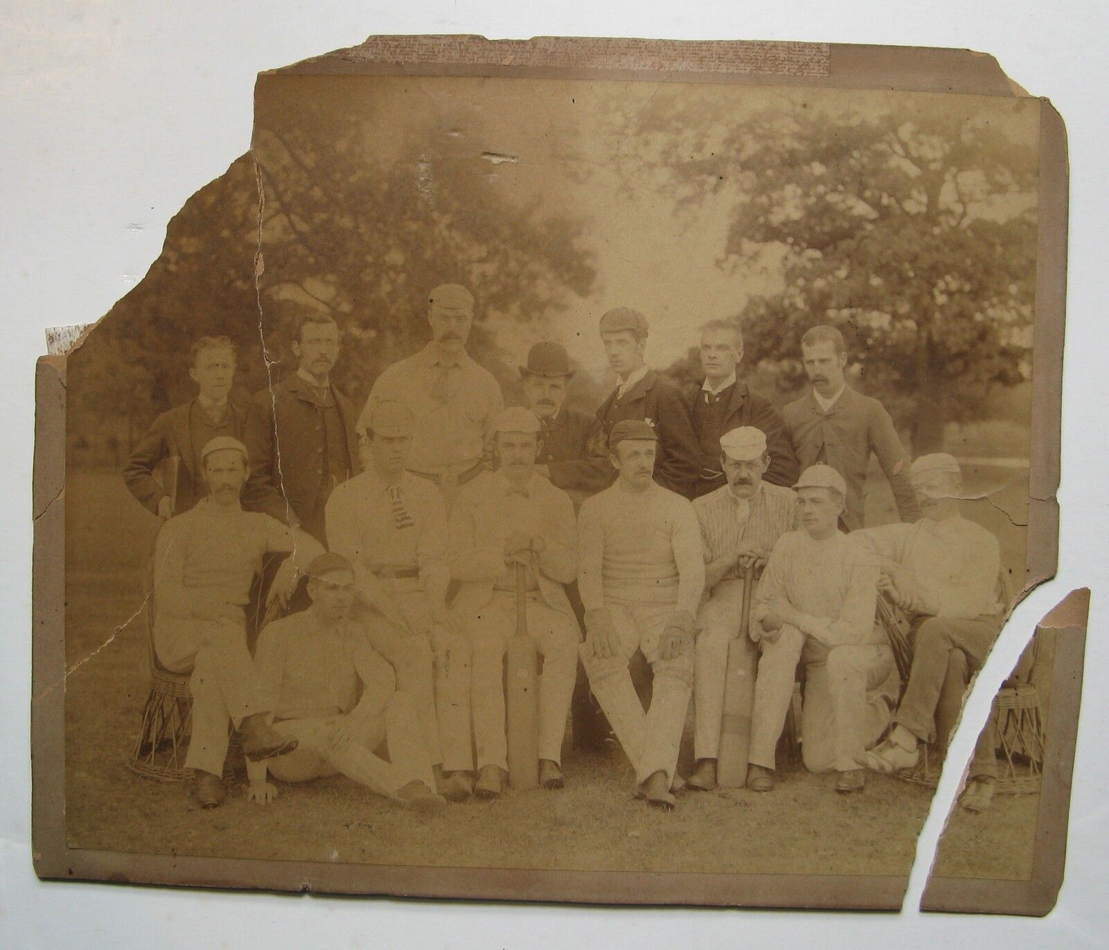 Cricket Team circa 19th Century Large Photograph in Poor Condition