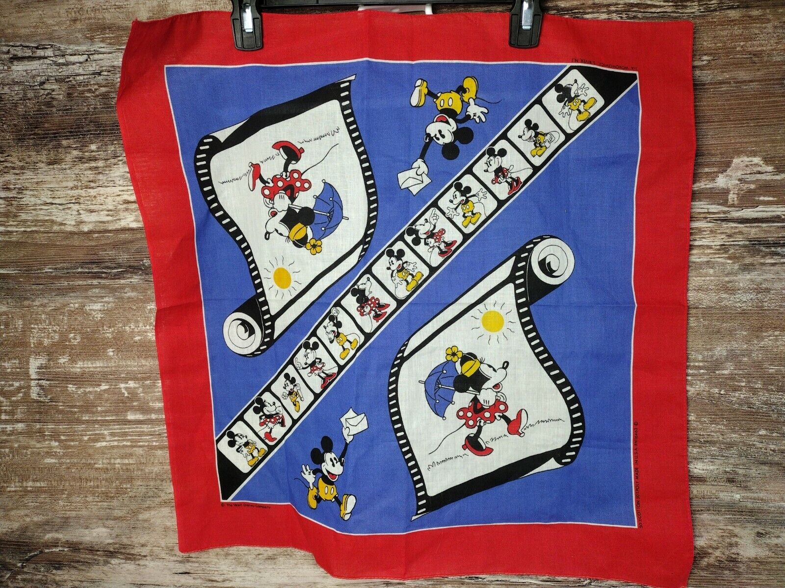 Vintage Walt Disney Company Mickey Minnie Scarf Bandana Old Film Negative Print