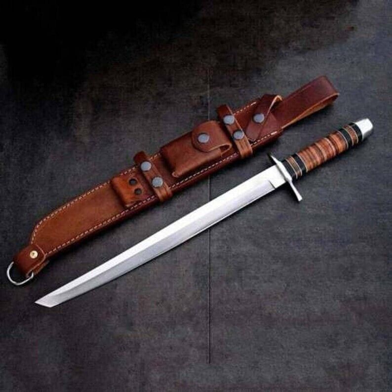 Custom Handmade D2 Steel Blade Short Tanto Sword | Hunting Sword Camping