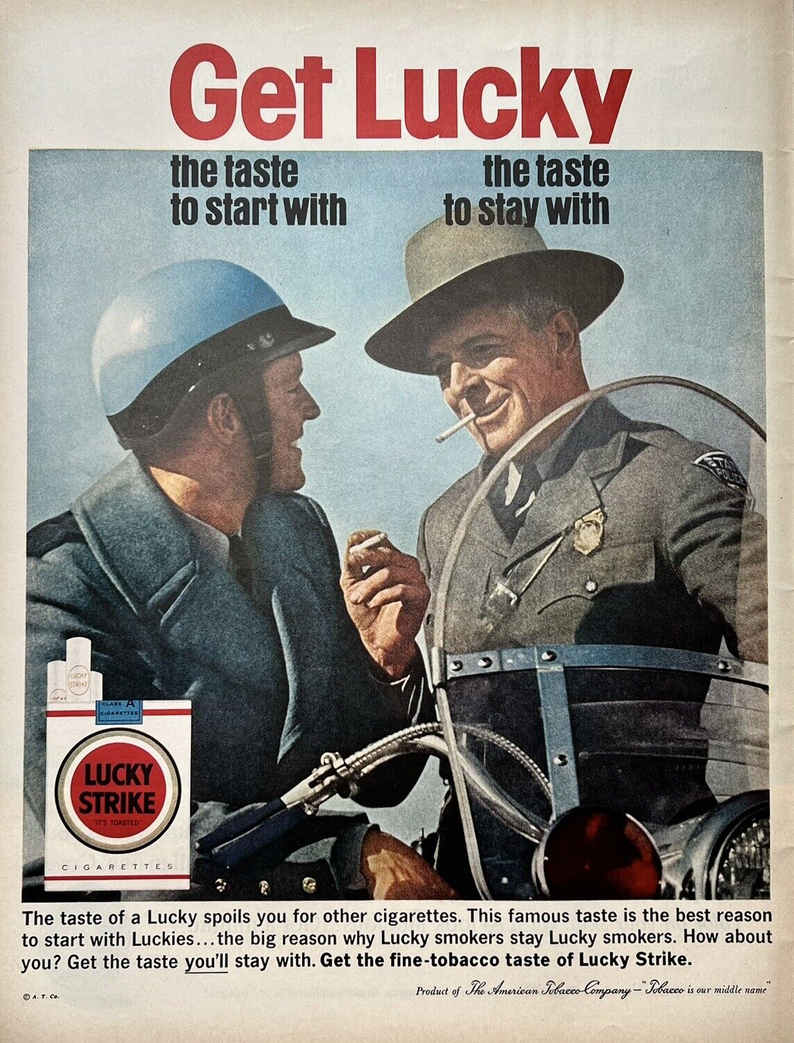 VTG 1963 Lucky Strike Cigarettes Magazine Ad 26x34cm Get Lucky Police LIF5412