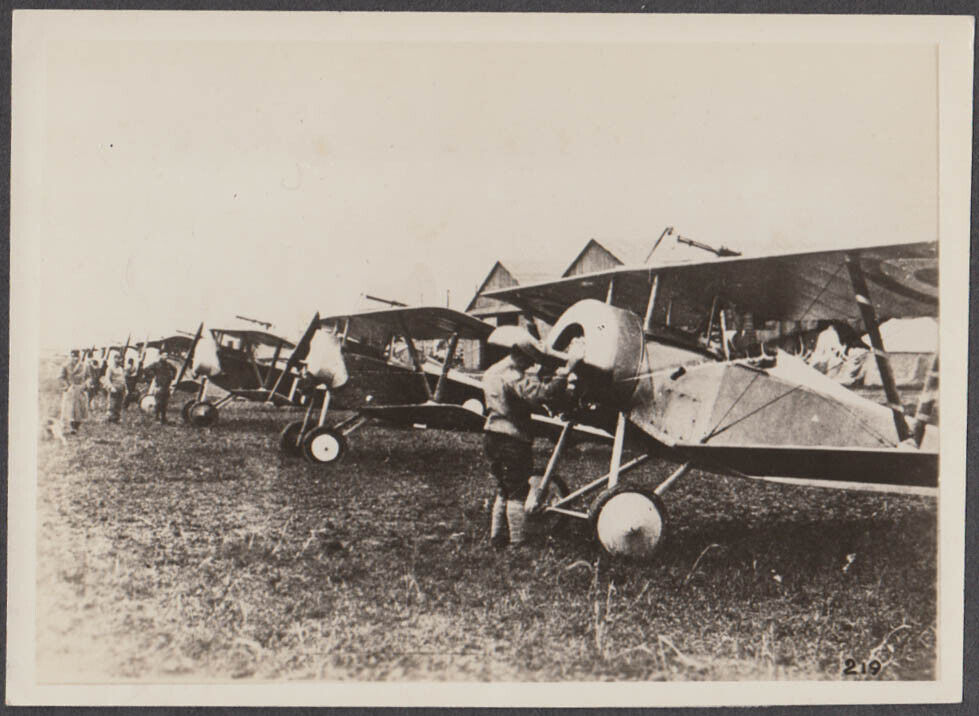 Nieuport 17 flight line under pre-flight inspection photo