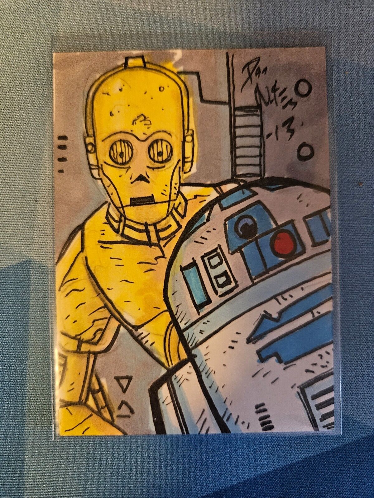 Star Wars Sketch Card 1/1 Dan Nokes Signed Sketch of R2D2, C3P0 Rare