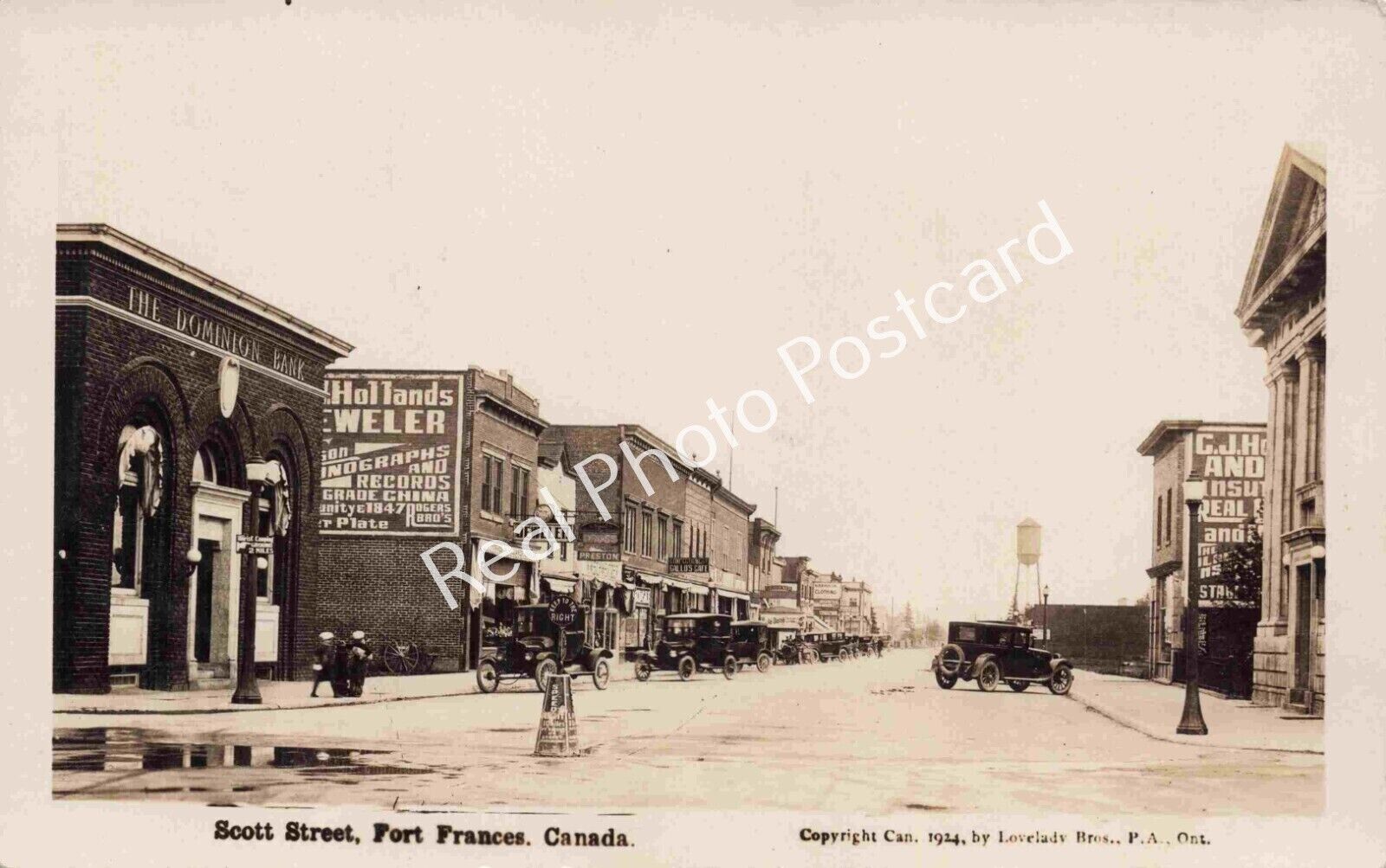 RPPC Scott Street Fort Frances Ontario Canada Lovelady Studios c1924 Postcard