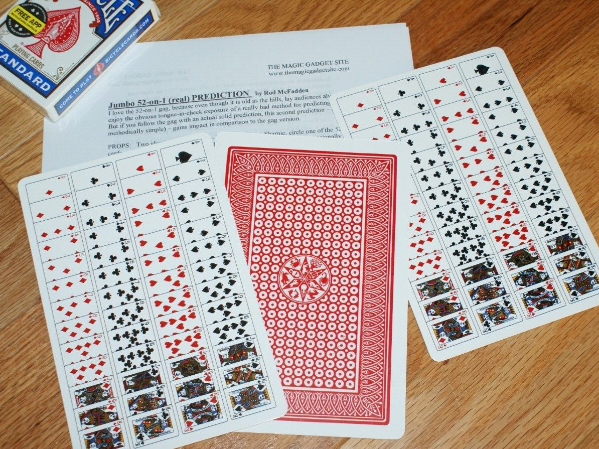 THREE 52-on-1 Jumbo gag cards, + bonus instructions for magical kicker      TMGS