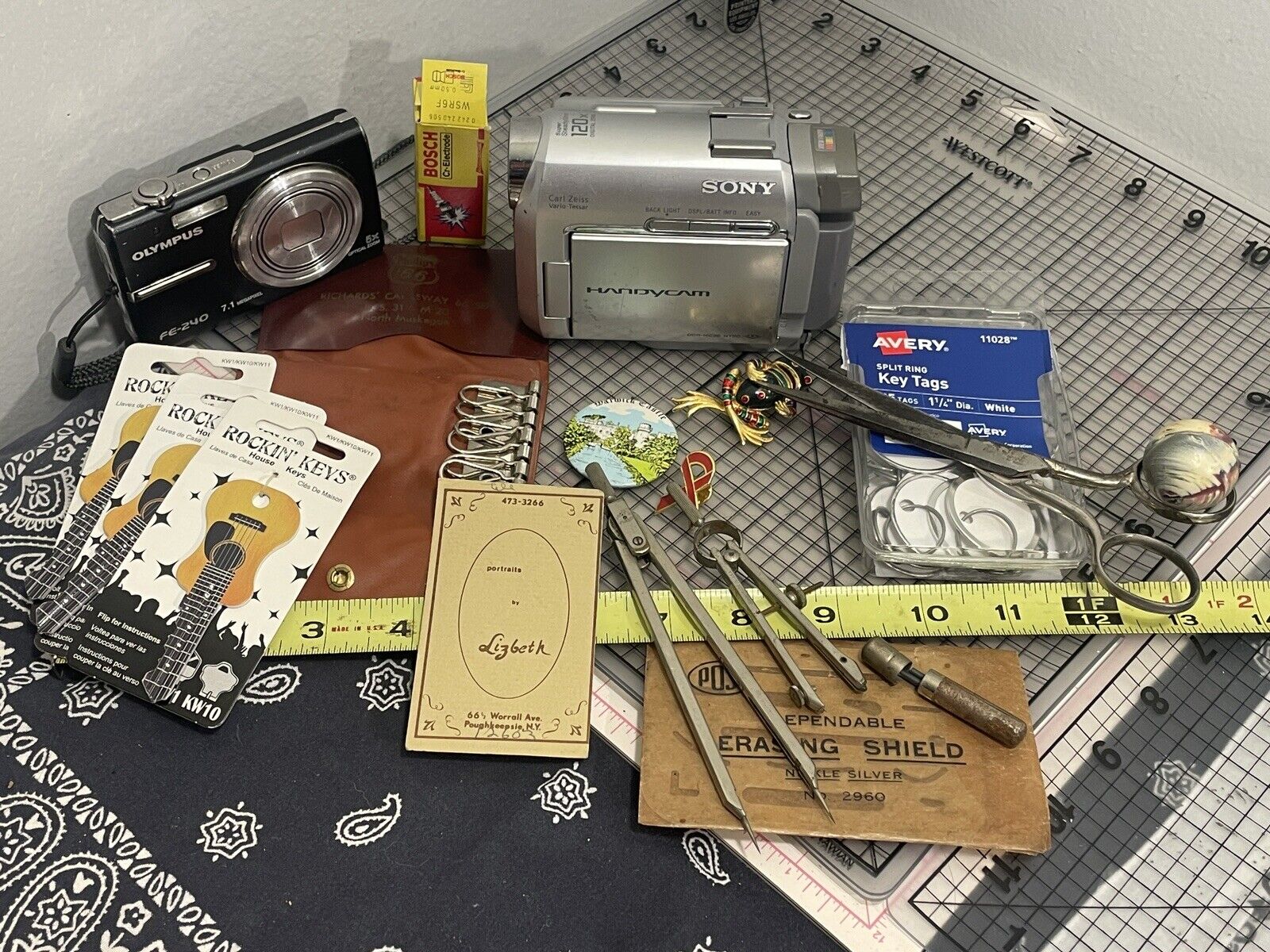 Vintage Estate Sony Junk Drawer Job Lot Parts or Repair Salvage Compass Route 66