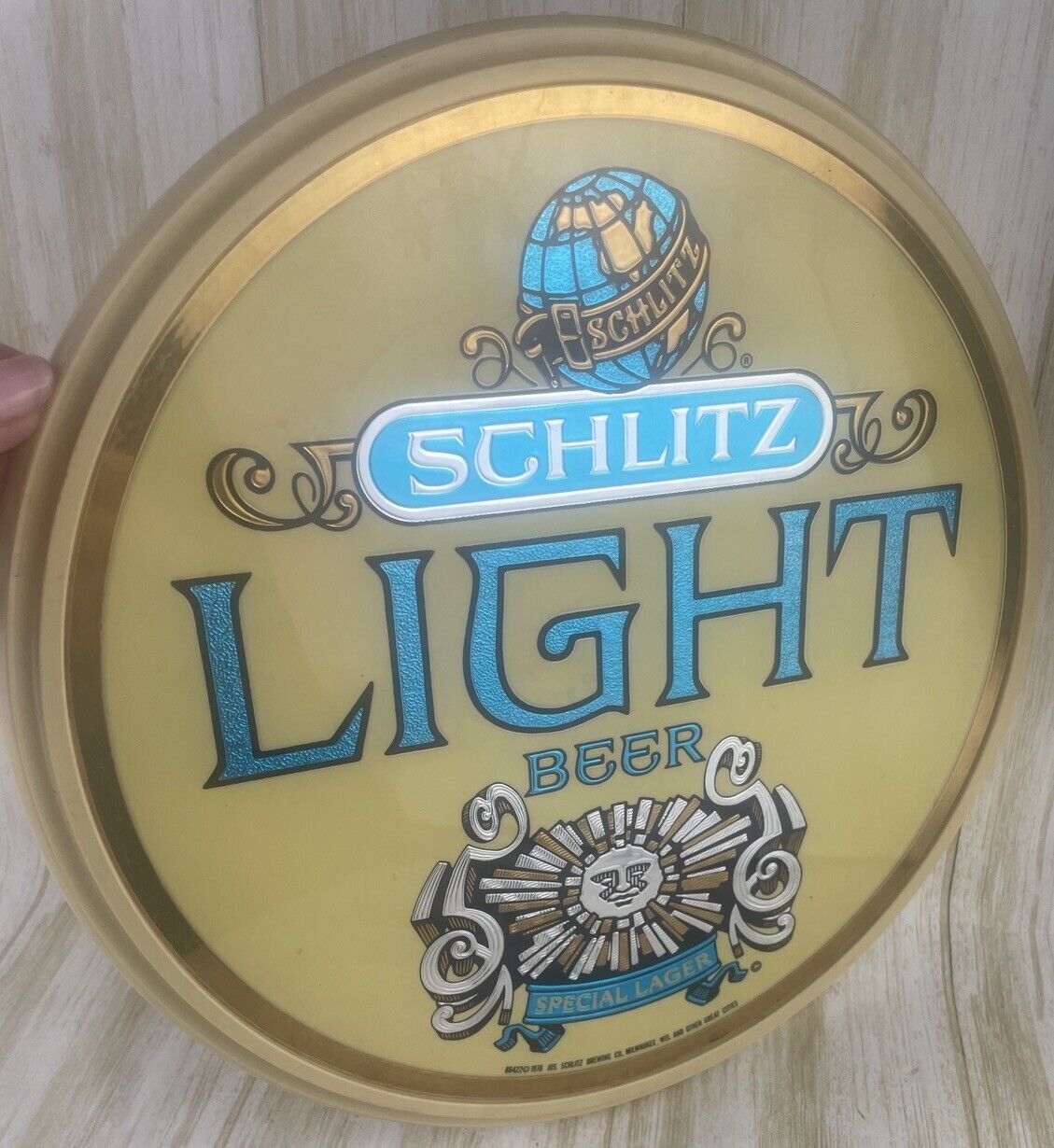 Vintage 1976 Schlitz Light Beer Hard Plastic Button Wall Hung Advertising Sign