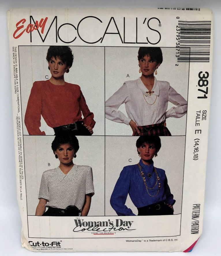 Easy McCall's Sewing Pattern Vintage 1988 Cut To Fit Uncut Unused 3871 Sz 14-18