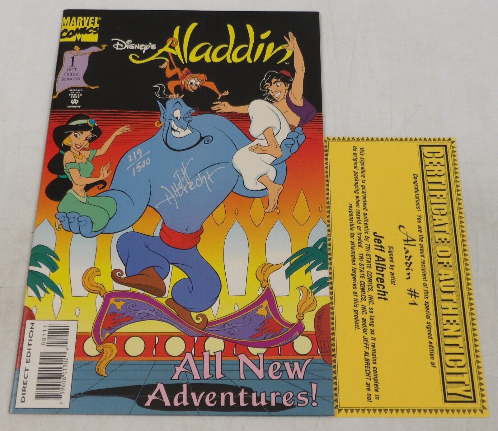 Disney\'s Aladdin #1 VF/NM signed by Jeff Albrecht w COA limited to 1500 - Marvel