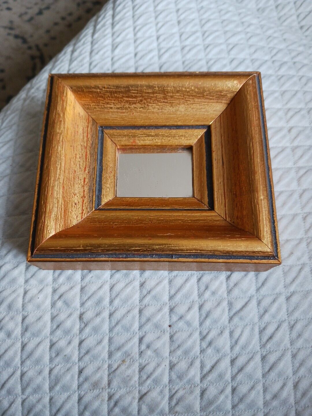 Antique Wood Gold Gilt Miniature Picture Frame W/Mirror 4x3.5x1. Spain