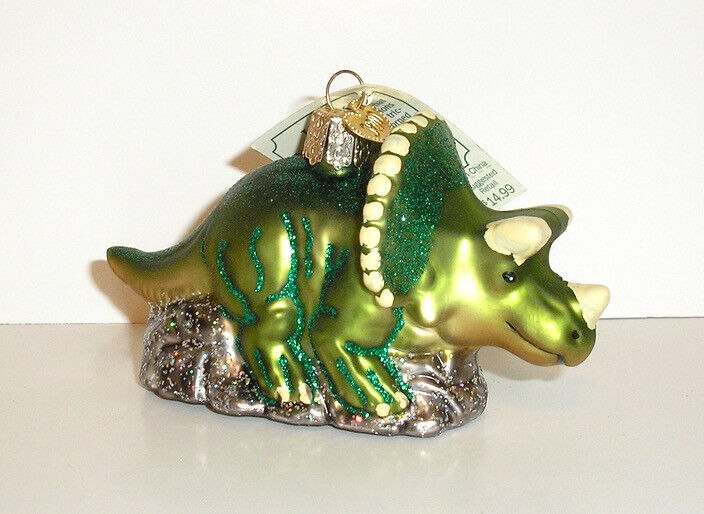 OLD WORLD CHRISTMAS - TRICERATOPS DINOSAUR -BLOWN GLASS CAT ORNAMENT - NEW W/TAG