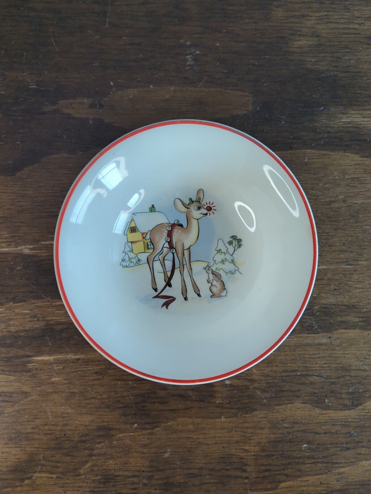 RLM Rudolph Red-Nosed Reindeer 1940’s Baby Bowl Vintage Christmas Holiday