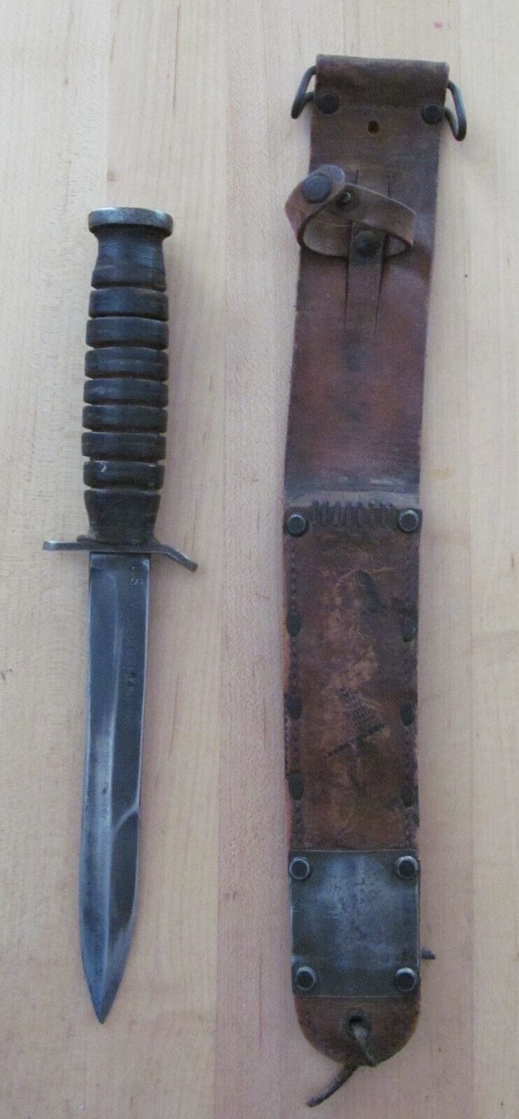 Vintage 1943 WW2 US M3 Blade U.C Knife w/ US M6 Leather Sheath Milsco