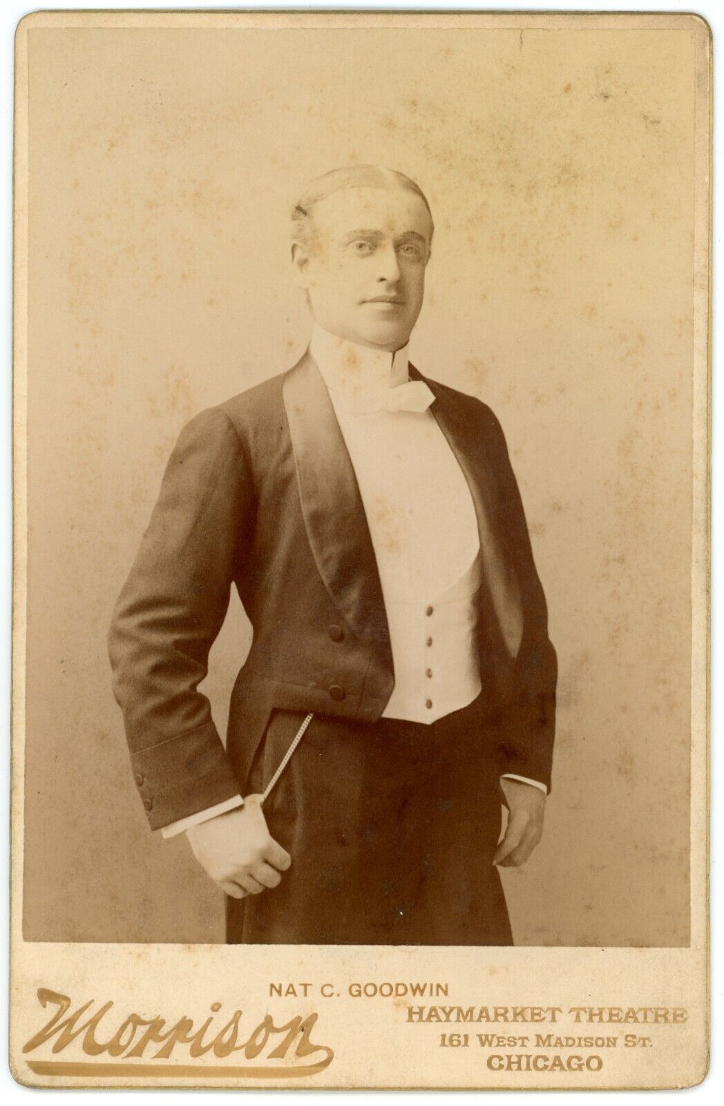 CIRCA 1890\'S RARE CABINET CARD Of Famous Actor Nat C Goodwin Morrison Chicago IL