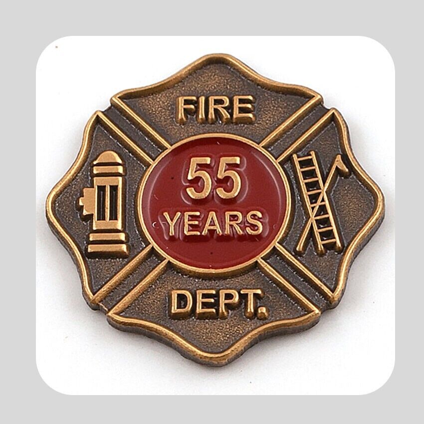 Firefighter Years of Service Pin - 55 Year - Antique Gold (New) Size 3/4 Inch