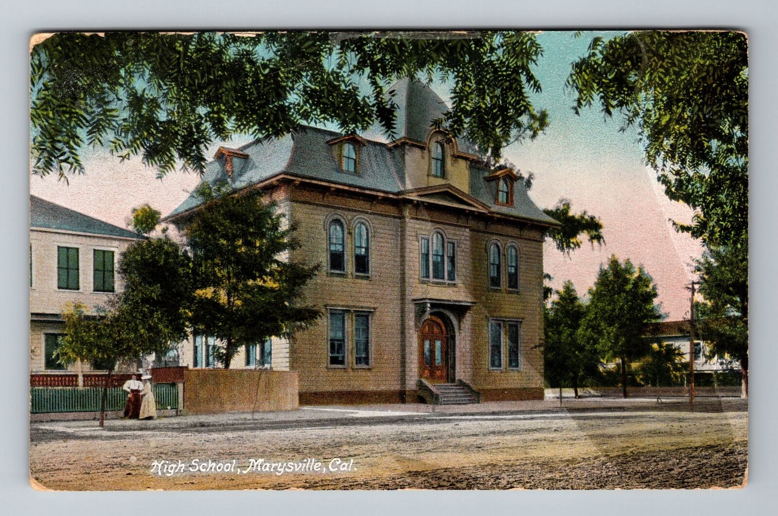 Marysville CA-California, Exterior High School, Vintage Postcard