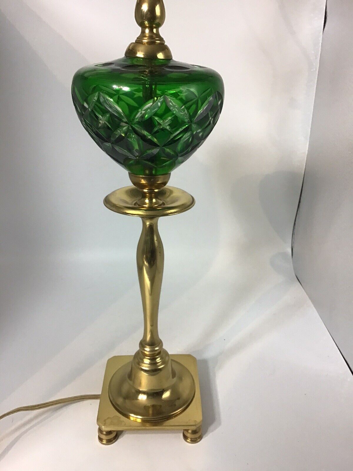 Vintage Cut To Clear Green Brass Lamp (28 In Tall X 4 In Wide At Base)