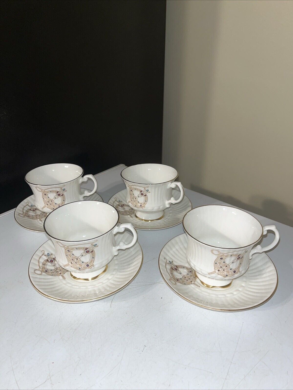 4 Royal Tara Brooch Tea Cup and Saucer Made in Ireland Fine Bone China