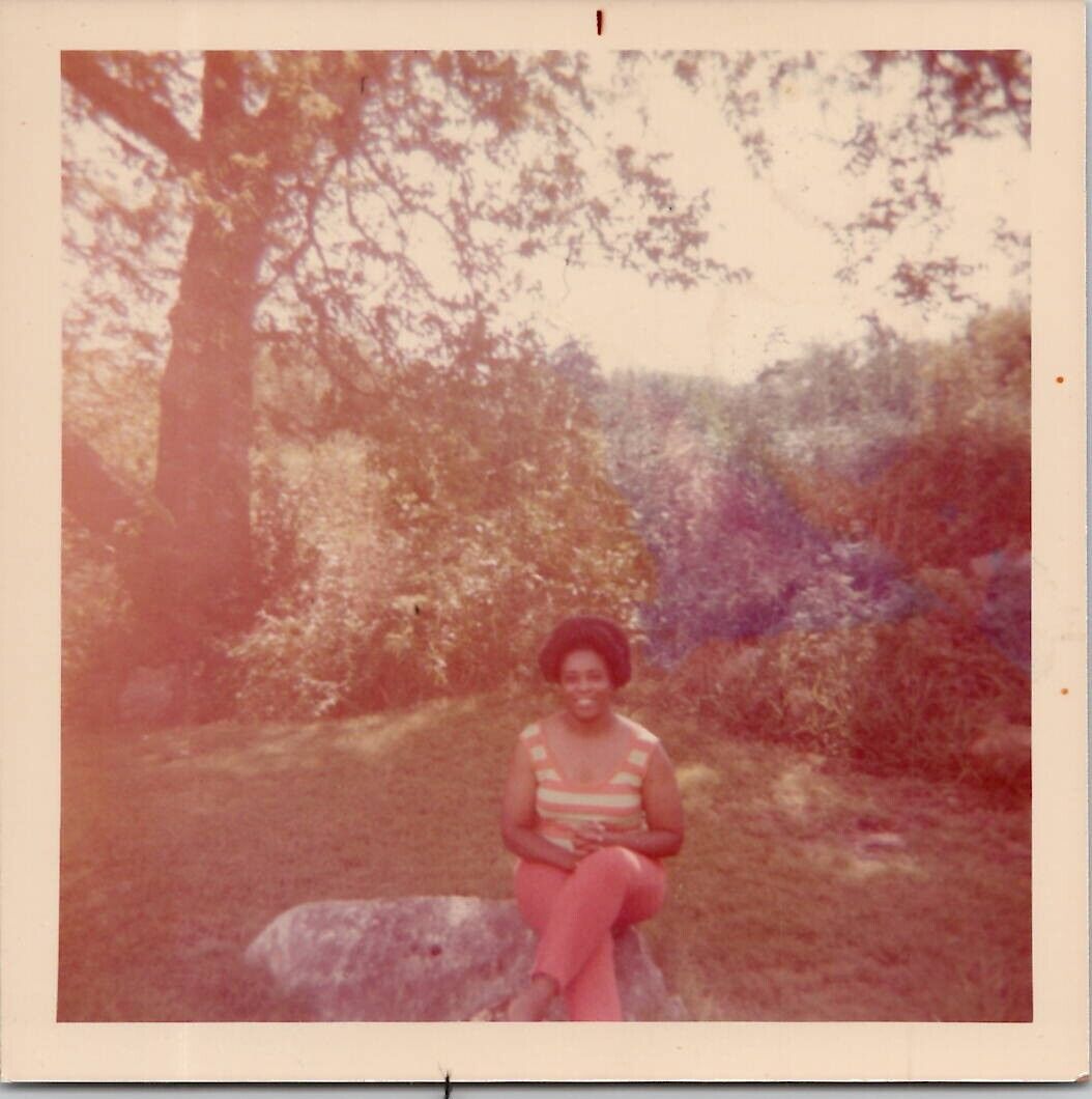 Beautiful African American Black Woman Out in Nature Afro 1970s Vintage Photo