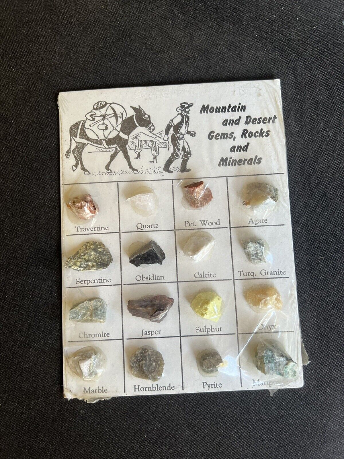 Vintage Mountain And Desert Gems Rocks And Minerals Display Card 16 Specimens