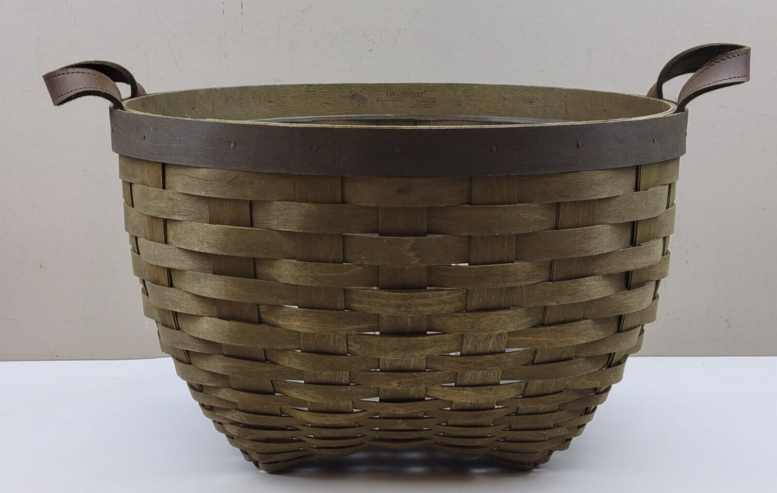 Longaberger 13-inch Wide American Craft Work Basket Olive Stained w/ Protector