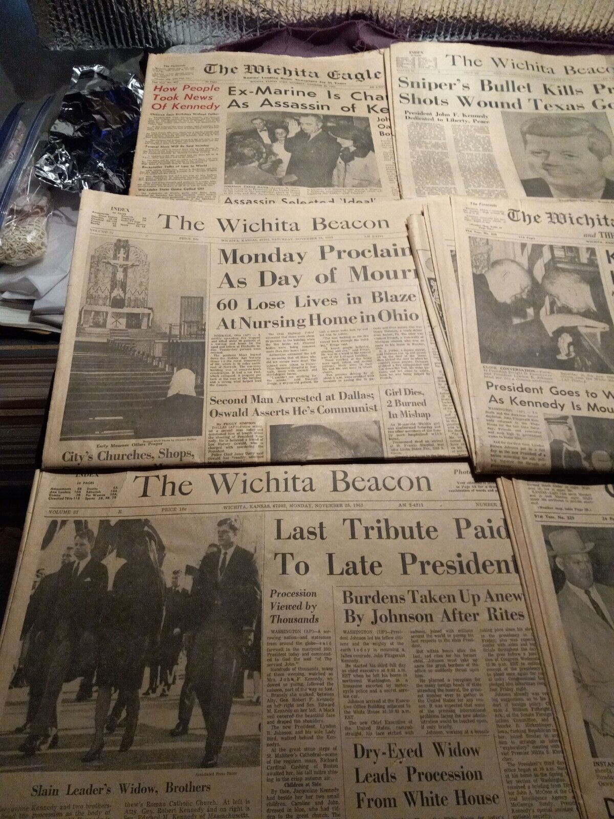 Vintage November 1962 Wichita Kansas Newspapers Covering Kennedy Assassination