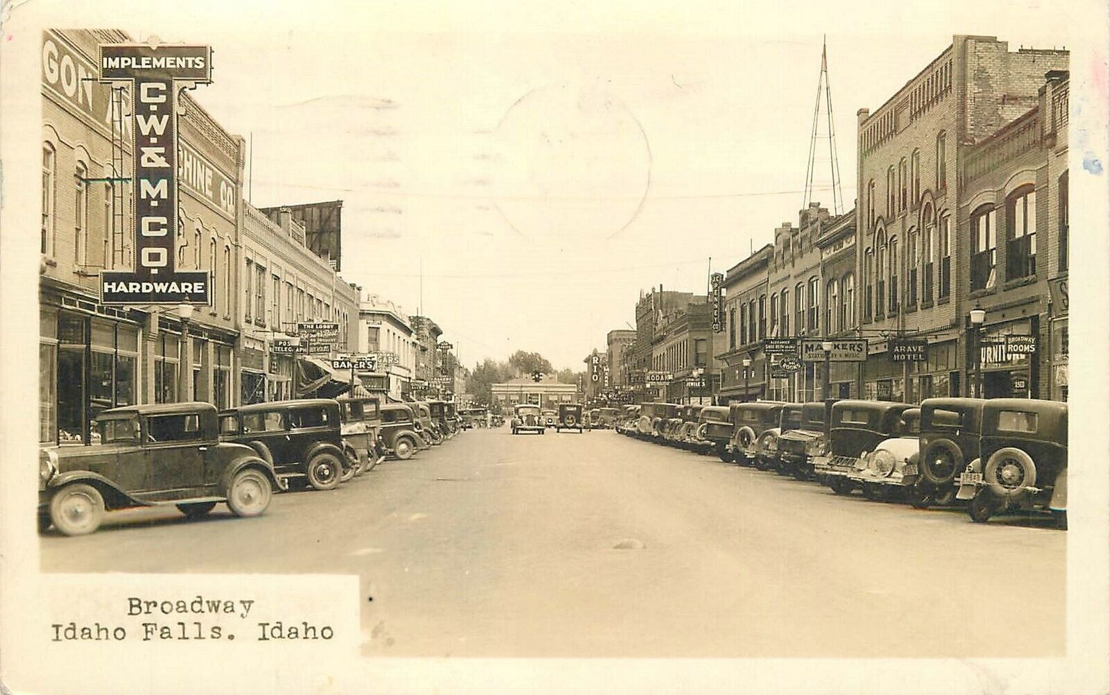 Postcard RPPC Idaho Falls Idaho Broadway 1938 automobiles 23-8216