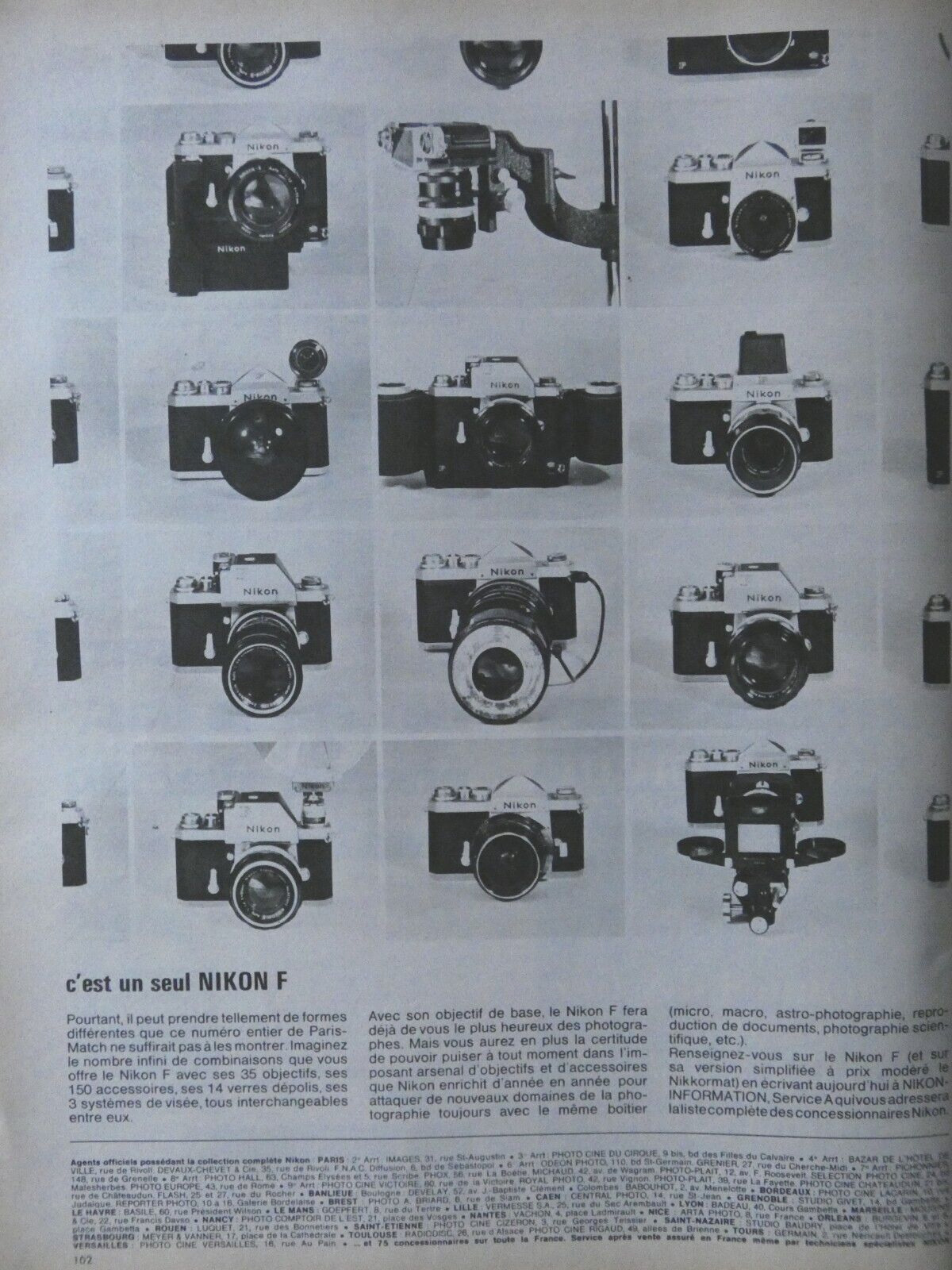 1967 NIKON F PRESS ADVERTISEMENT with 35 lenses and 150 accessories 14 lenses