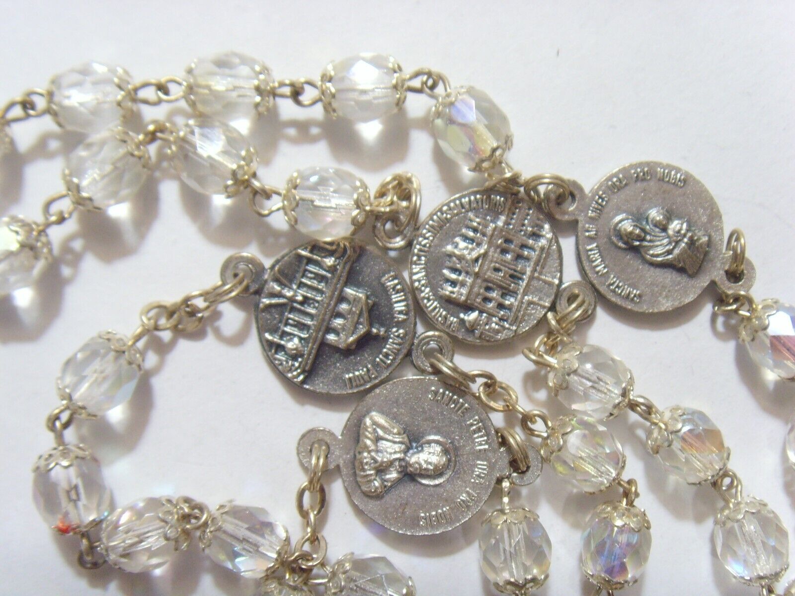 vintage catholic Saints religious 23 inch rosary Diamante capped beads 52757