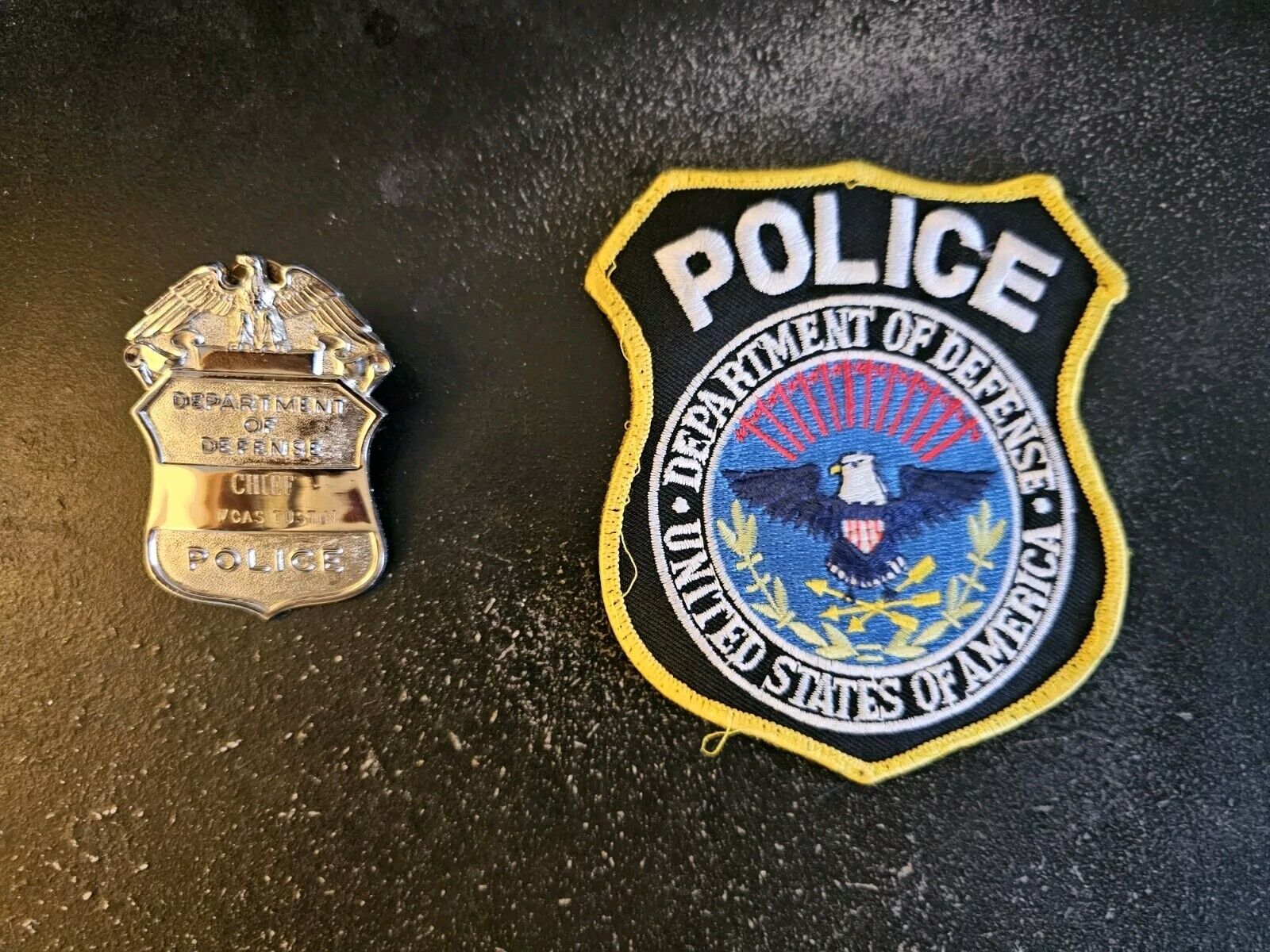 Lot#B: 1-Vintage/Obsolete DOD Hat Police Badge (Chief), And 1-DOD Shoulder Patch