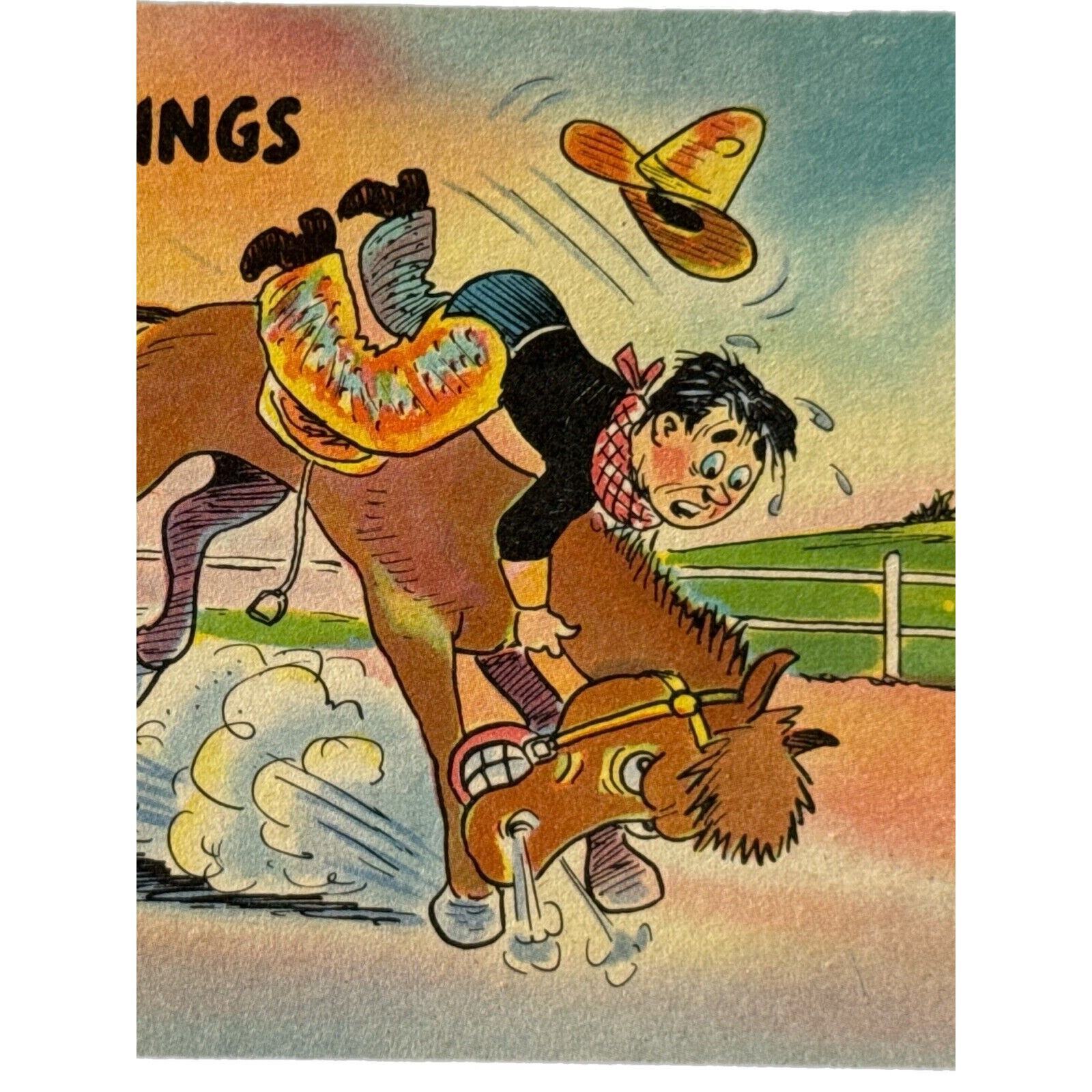Antique Lithograph Postcard Early 1900s Farewell Humor Cowboy Bucking Bronco SEE