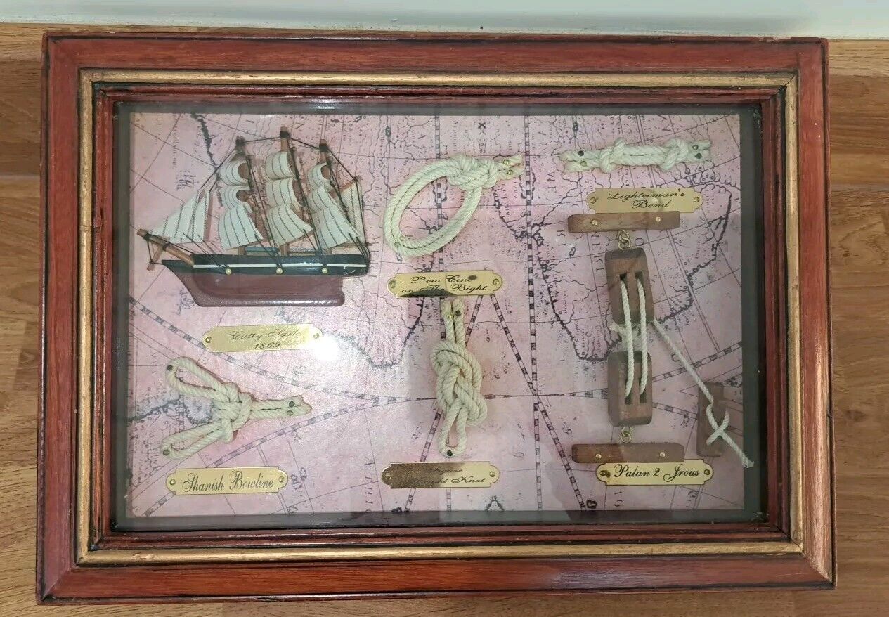 Vintage Nautical Knots & 1869 Cutty Sark Ship Framed Shadow Box 