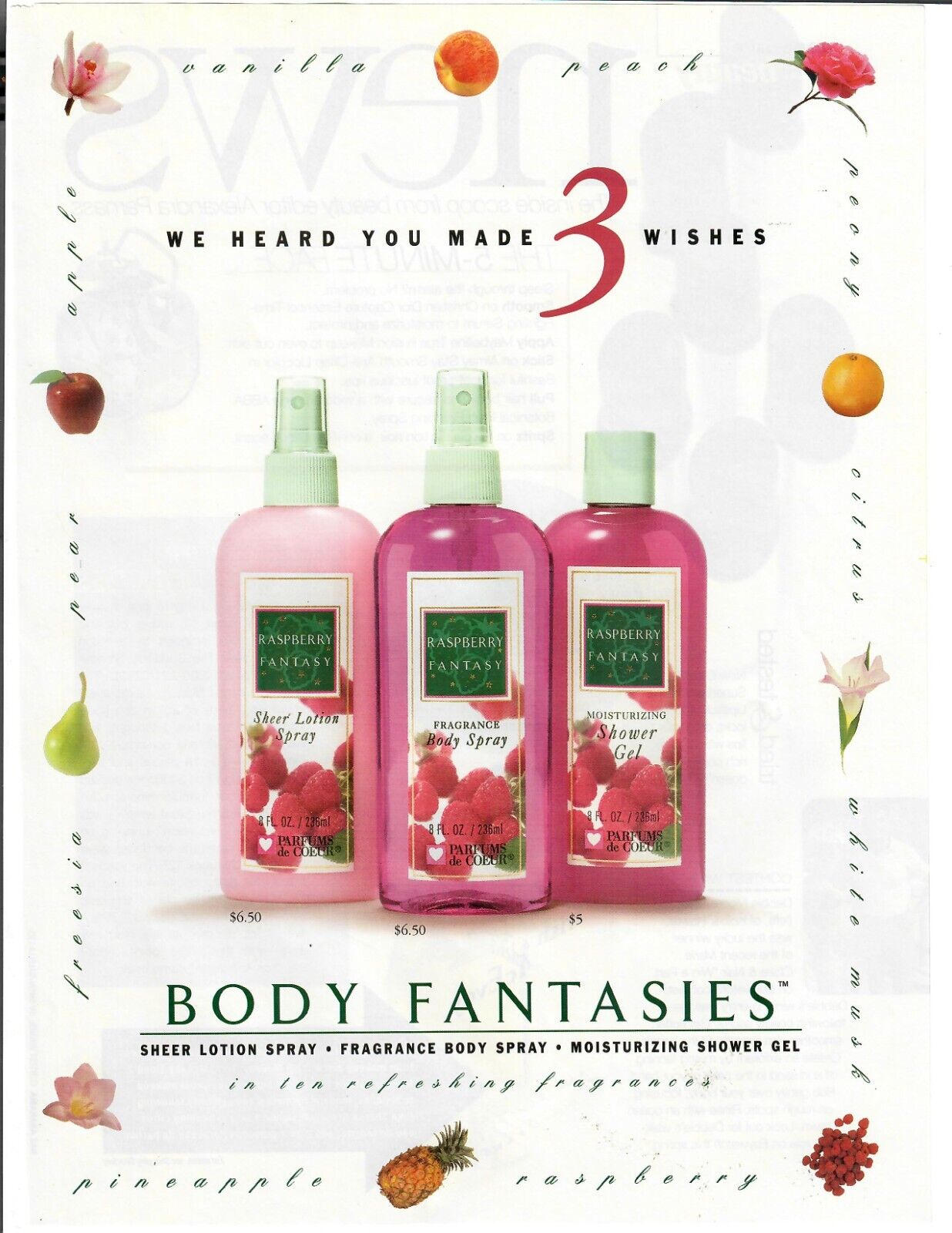 1998 Body Fantasies Magazine Print Ad Body Spray Lotion Shower Gel Fruity