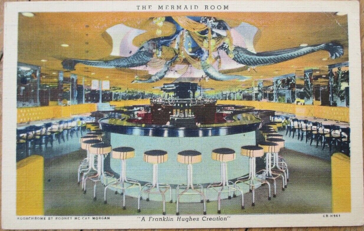 New York City, NY 1947 Linen Postcard, Mermaid Restaurant Interior, Central Park