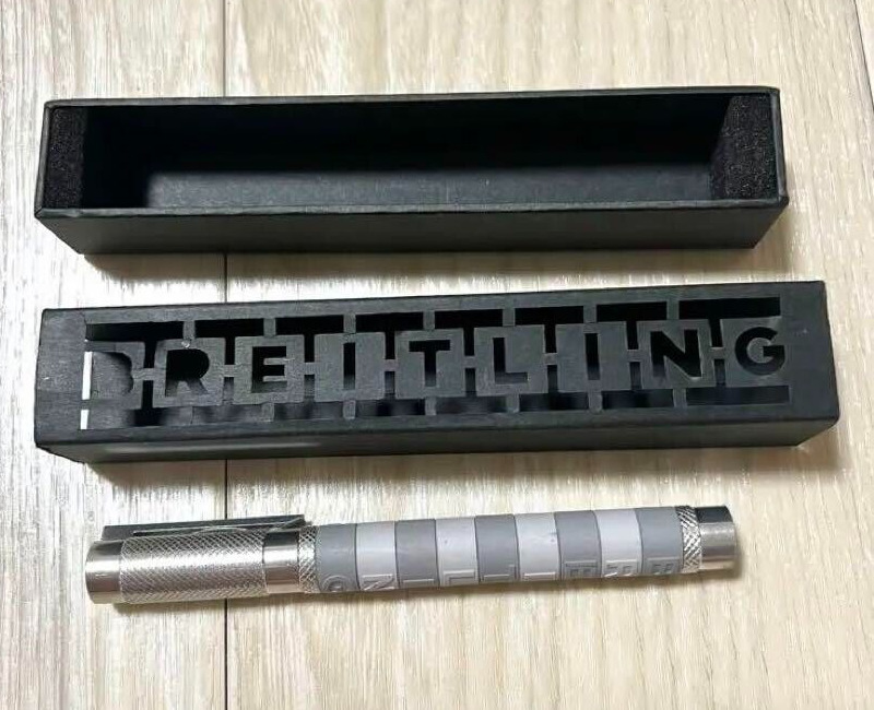 BREITLING Novelty Light Gray/White Border Silver Cap type Ballpoint Pen wz/Box