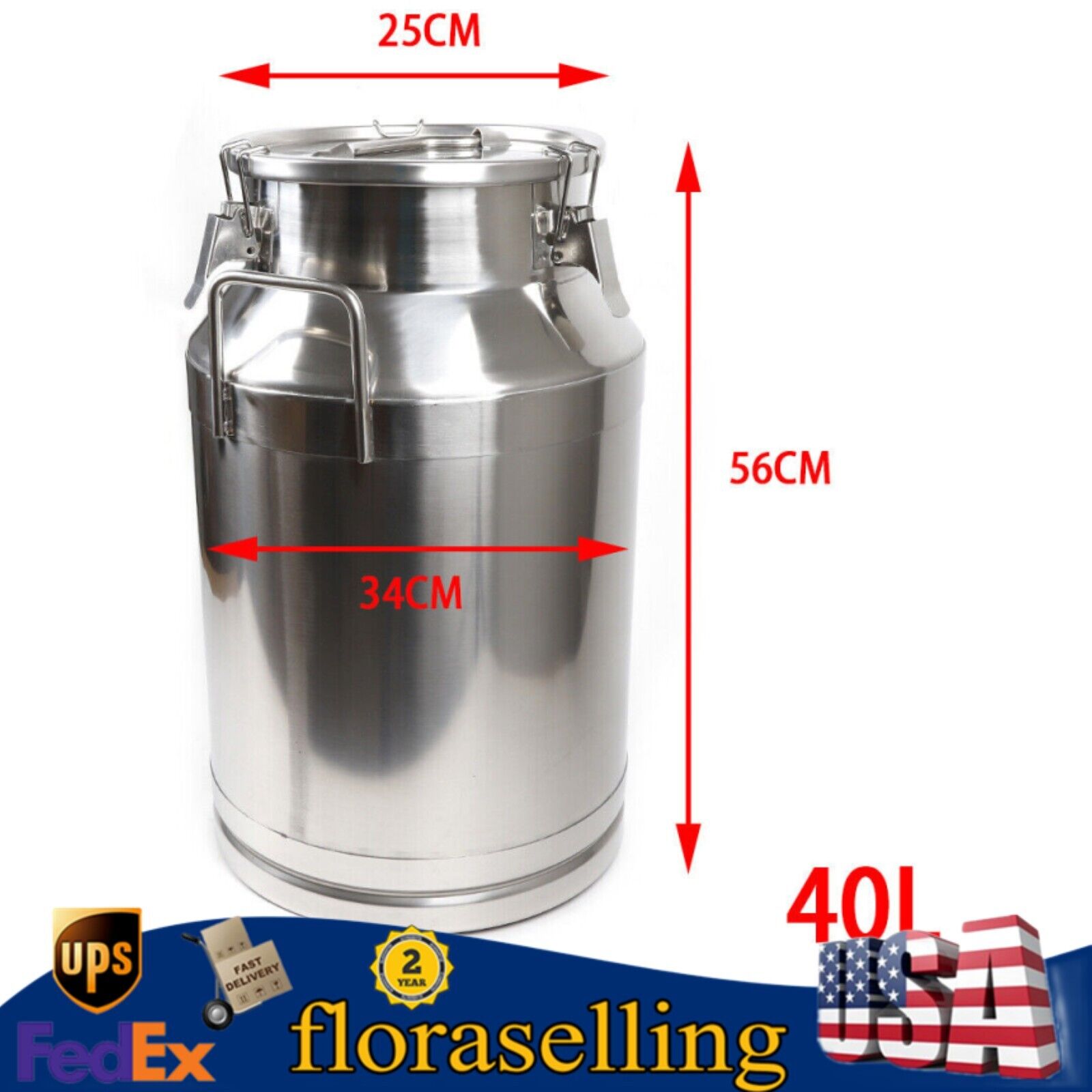 40 L Stainless Steel Milk Can Heavy Duty Milk Jug Silicone Sealed Lid Farm Tool