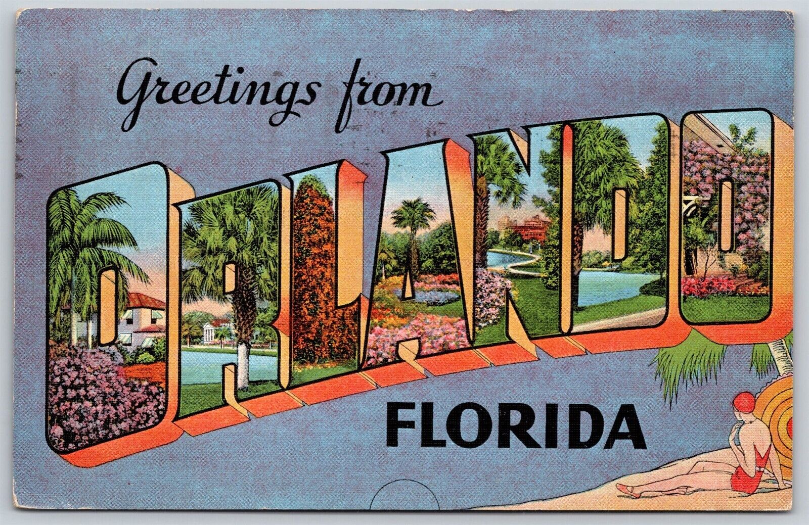 Postcard Greetings from Orlando Florida large letter O120