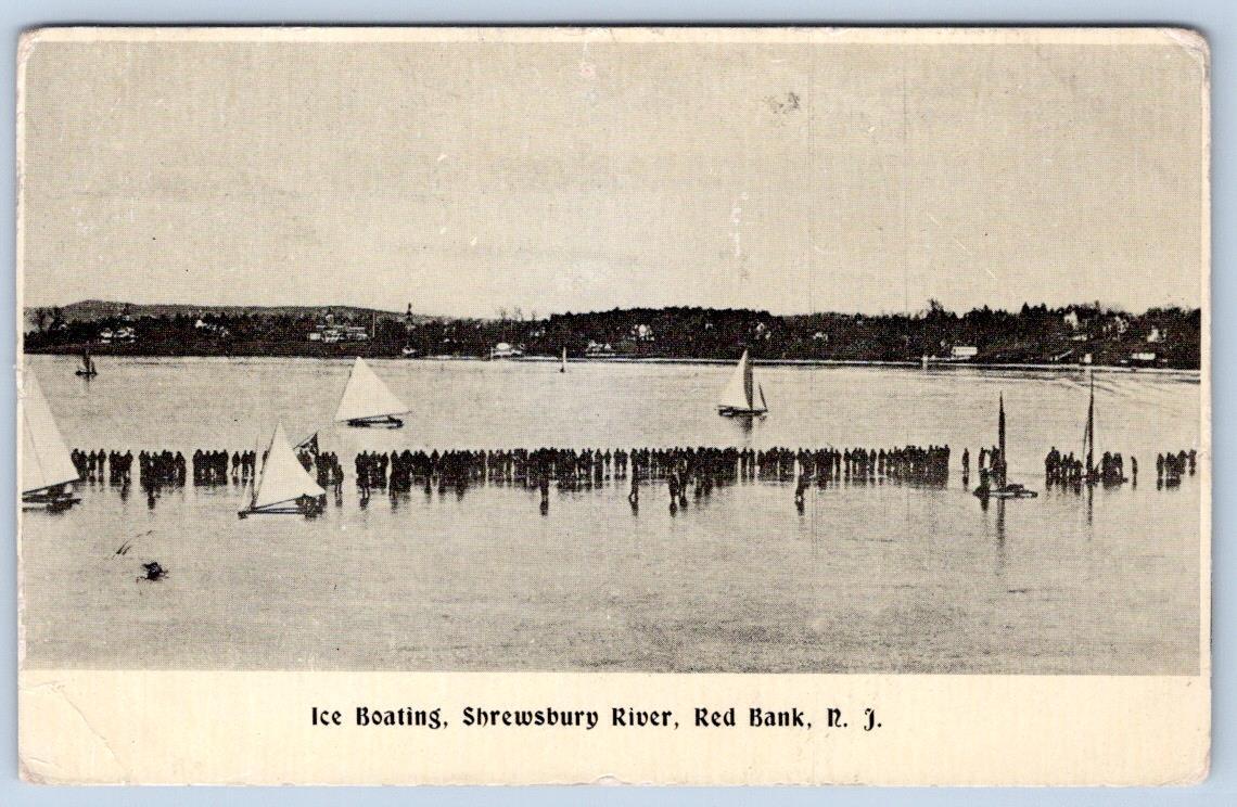 1911 RED BANK NJ ICE BOATING SHREWSBURY RIVER NEW JERSEY ANTIQUE POSTCARD
