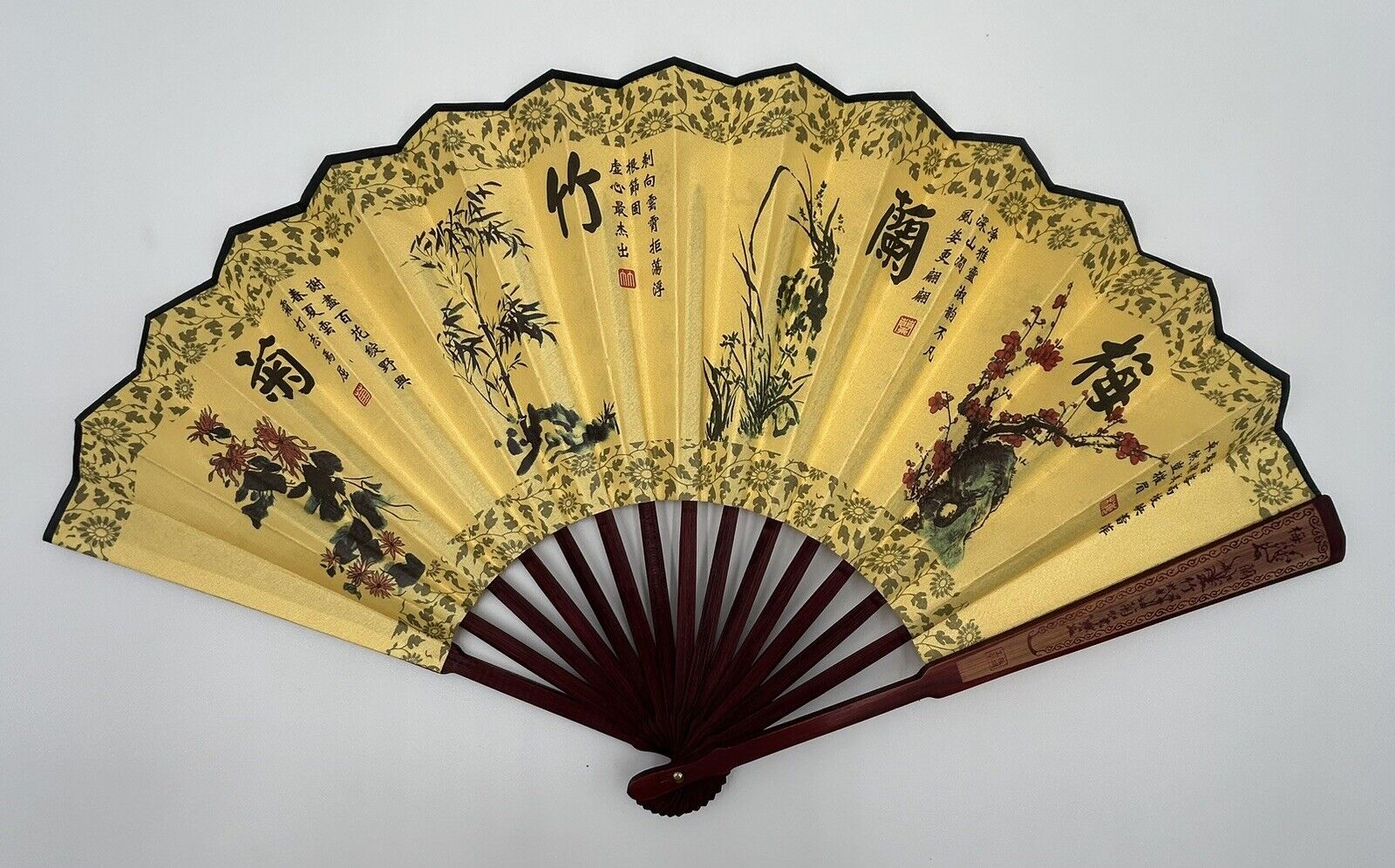 Vintage Oriental/Japanese/Chinese Fan Large 22” Wall Decor Floral.Signed
