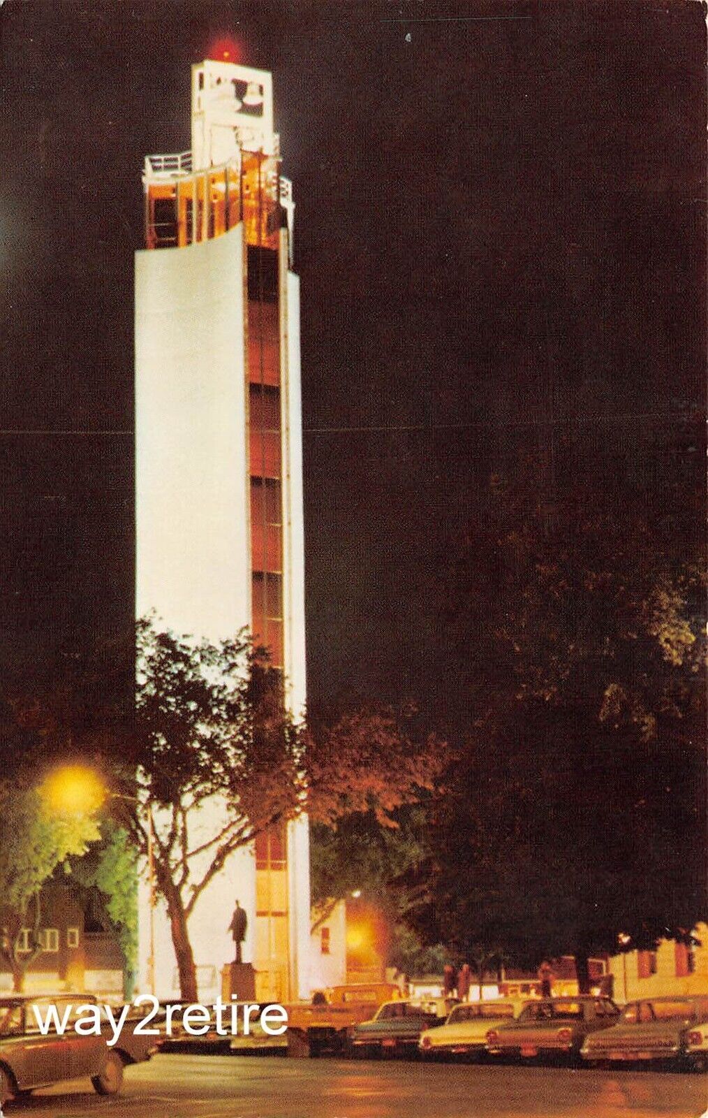 Postcard IA Jefferson W.F. Mahanay Memorial Tower Nighttime View Iowa