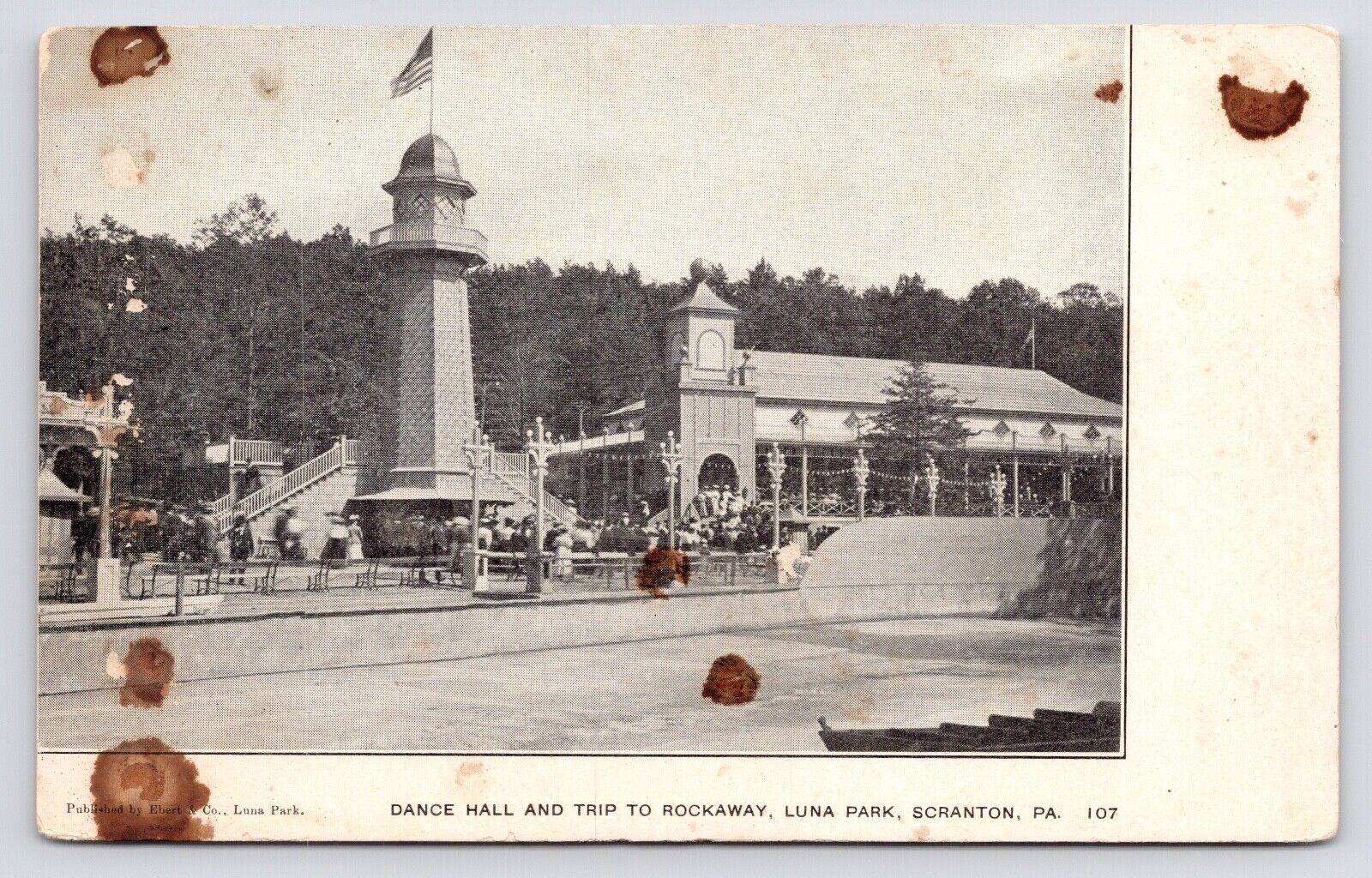 c1905~Scranton PA~Luna Park~Dance Hall~Trip to Rockaway~Antique Postcard