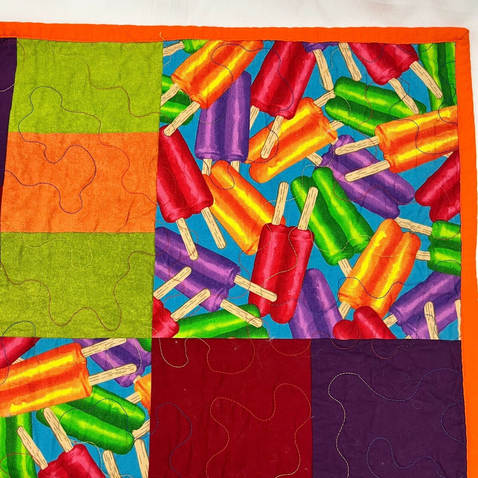 Popsicle Bright Colorful Patchwork Quilt Orange Yellow Purple Green 57 x 80
