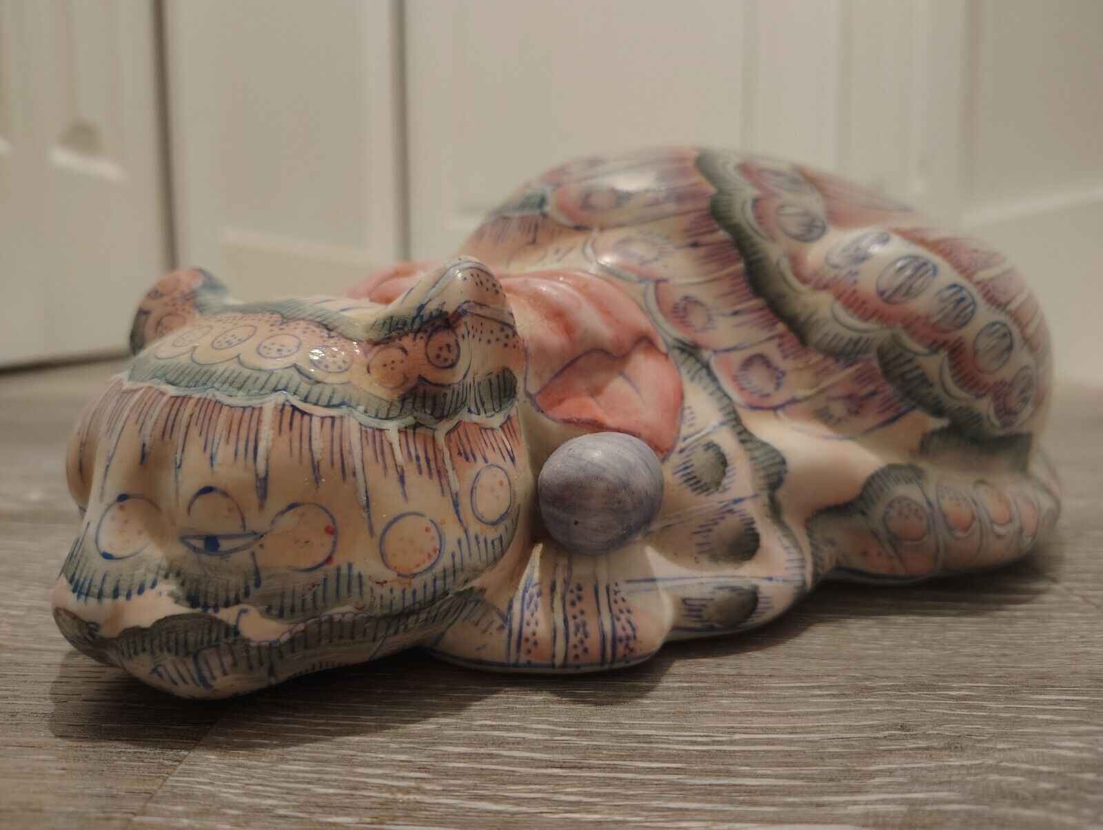Vintage Chinese Hand Painted Sleeping Cat  Porcelain 