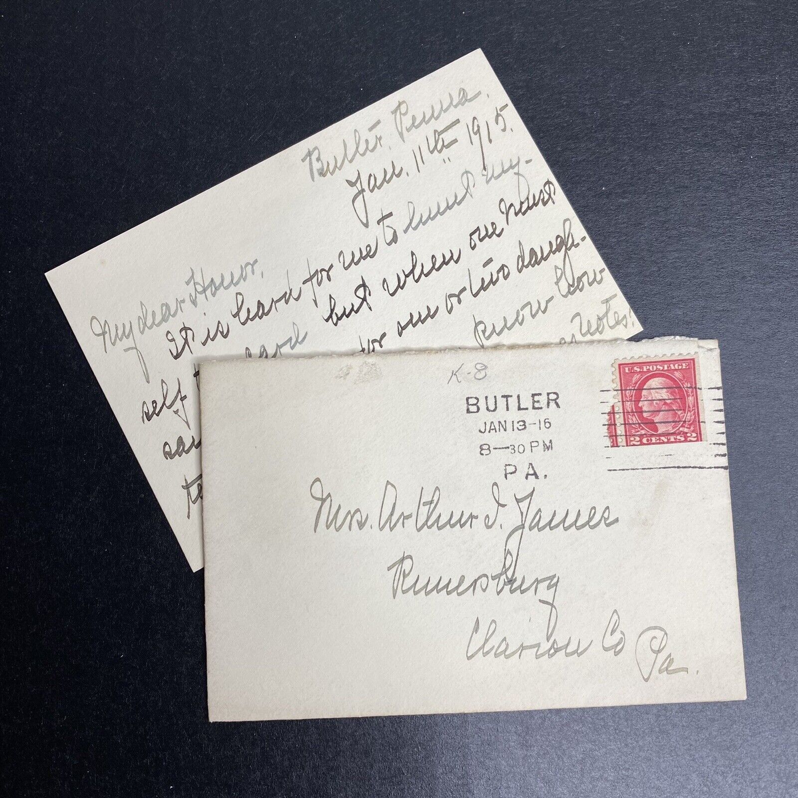 Antique 1915 Handwritten Post Card Postmark Cancelled Stamp Envelope Ephemera