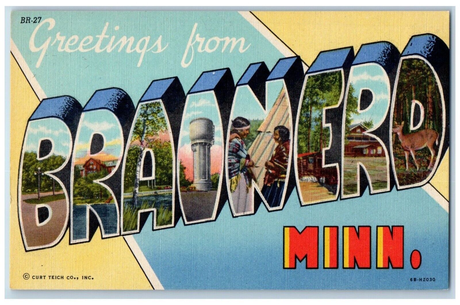 Brainerd Minnesota Postcard Greetings Banner Large Letters c1940 Vintage Antique